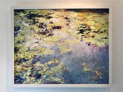 Calm Pond - original landscape floral lake oil painting impasto modern nature