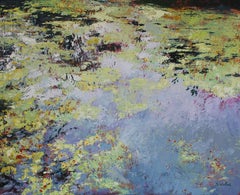 Étang calme - paysage original lac floral peinture à l'huile impasto nature moderne