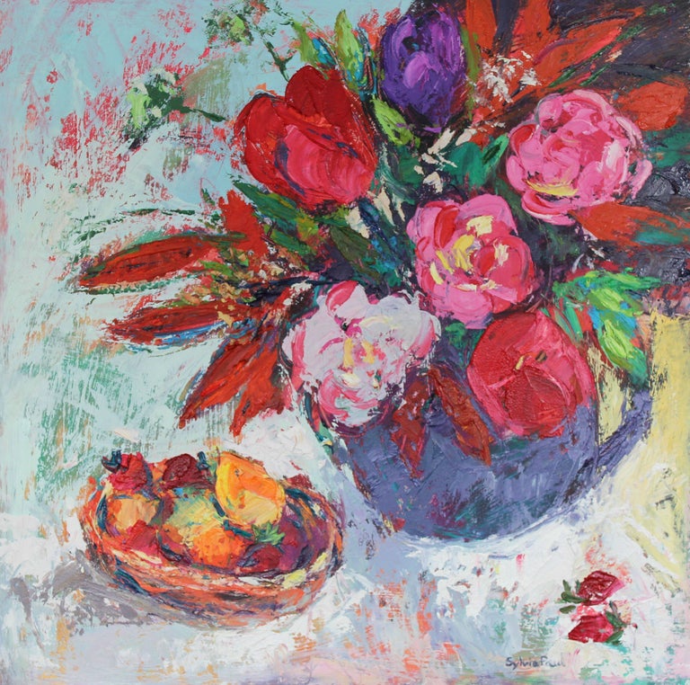 Sylvia Paul Fruit Basket And Spring Flowers Contemporary Art