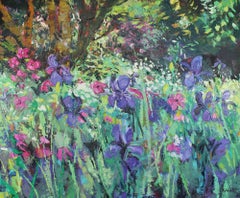 Iris Garden - abstract Landscape floral impasto artwork natural environment oil