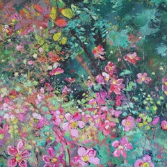 Japanese Anemone - floral landscape still life abstract oil painting modern art