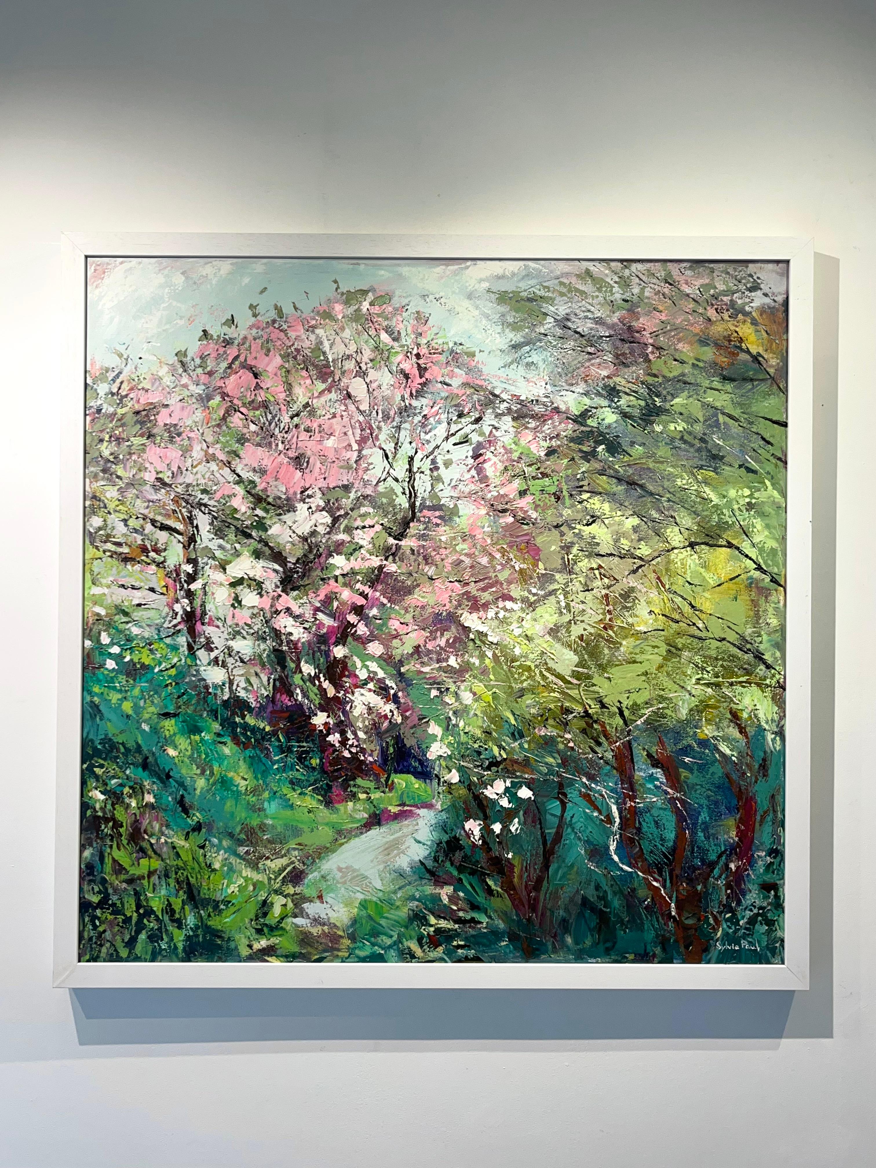 Magnolienblüten-originale abstrakte florale Landschaftsmalerei-zeitgenössische Kunst – Painting von Sylvia Paul