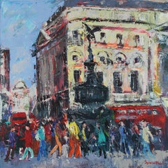 Piccadilly People -original abstract British landscape painting-contemporary Art