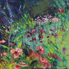 Pink Poppies in the Garden - impressionist modern oil painting artwork floral 