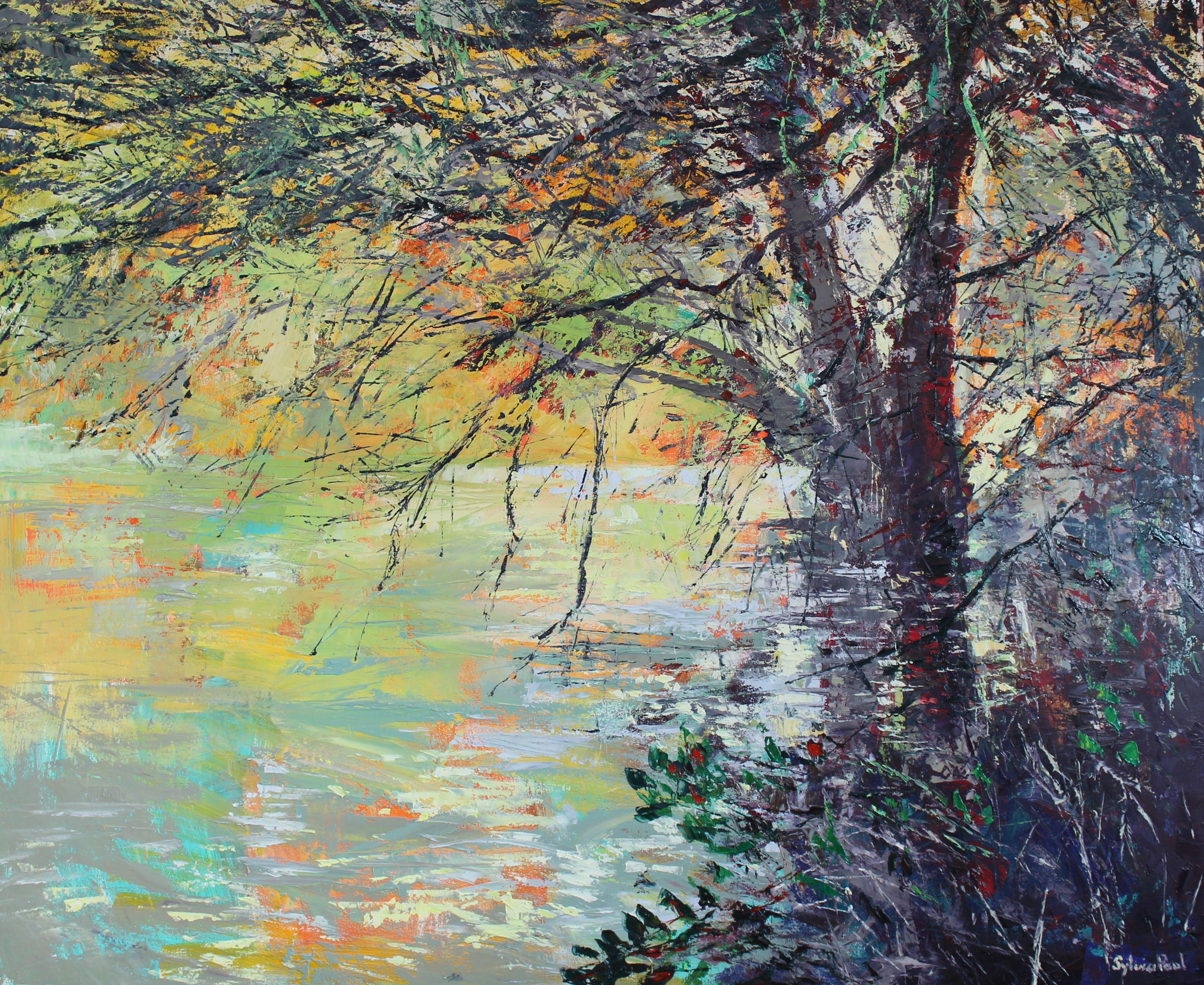 Landscape Painting di Sylvia Paul - Fiume Stour -pittura astratta originale di paesaggio britannico- Arte contemporanea