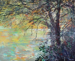 Río Stour -pintura abstracta original británica de paisaje-Arte contemporáneo