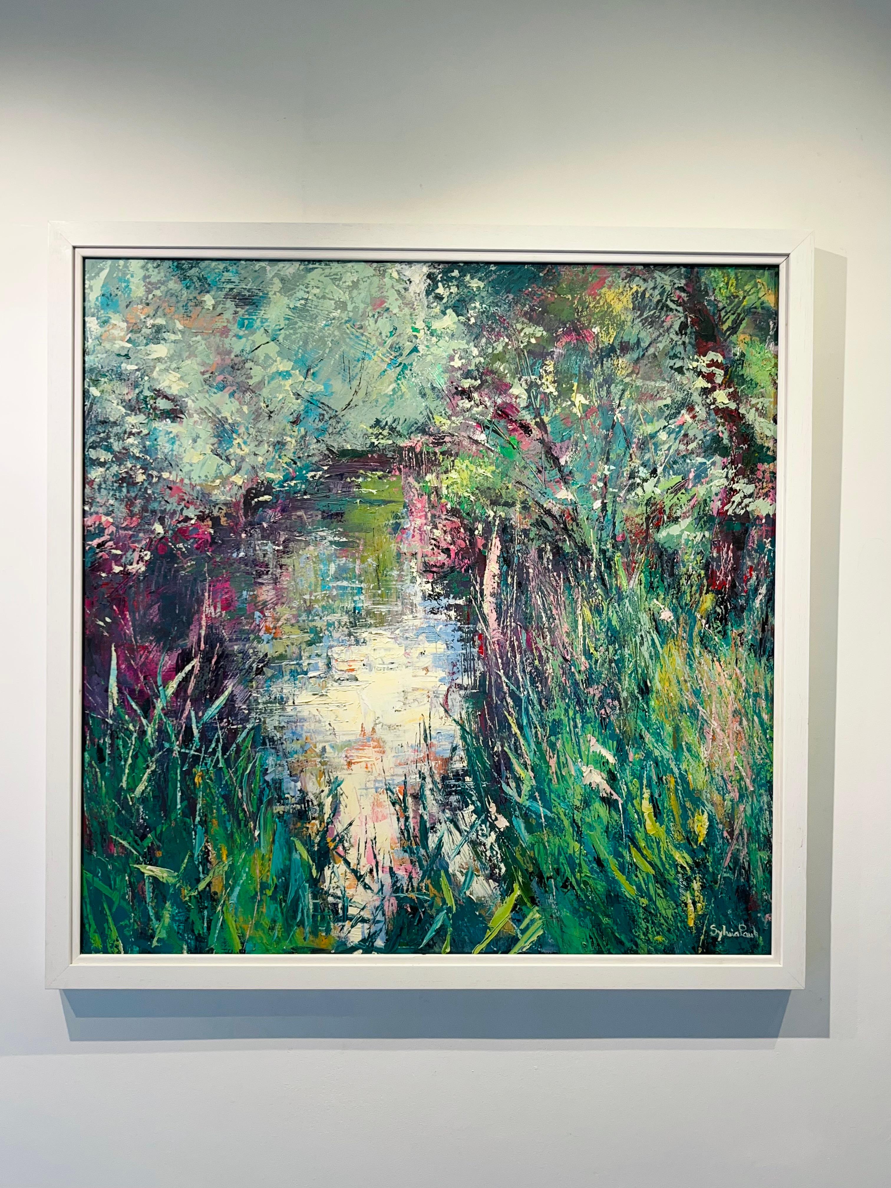 Riverside in Spring-original abstract landscape oil painting-contemporary Art - Painting by Sylvia Paul