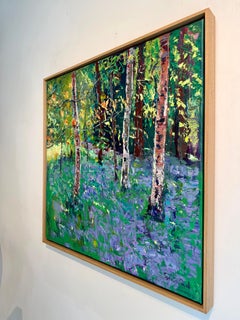 Shade in the Bluebell Wood - Lebendiges signiertes abstraktes Landschaftsgemälde, 90x90cm