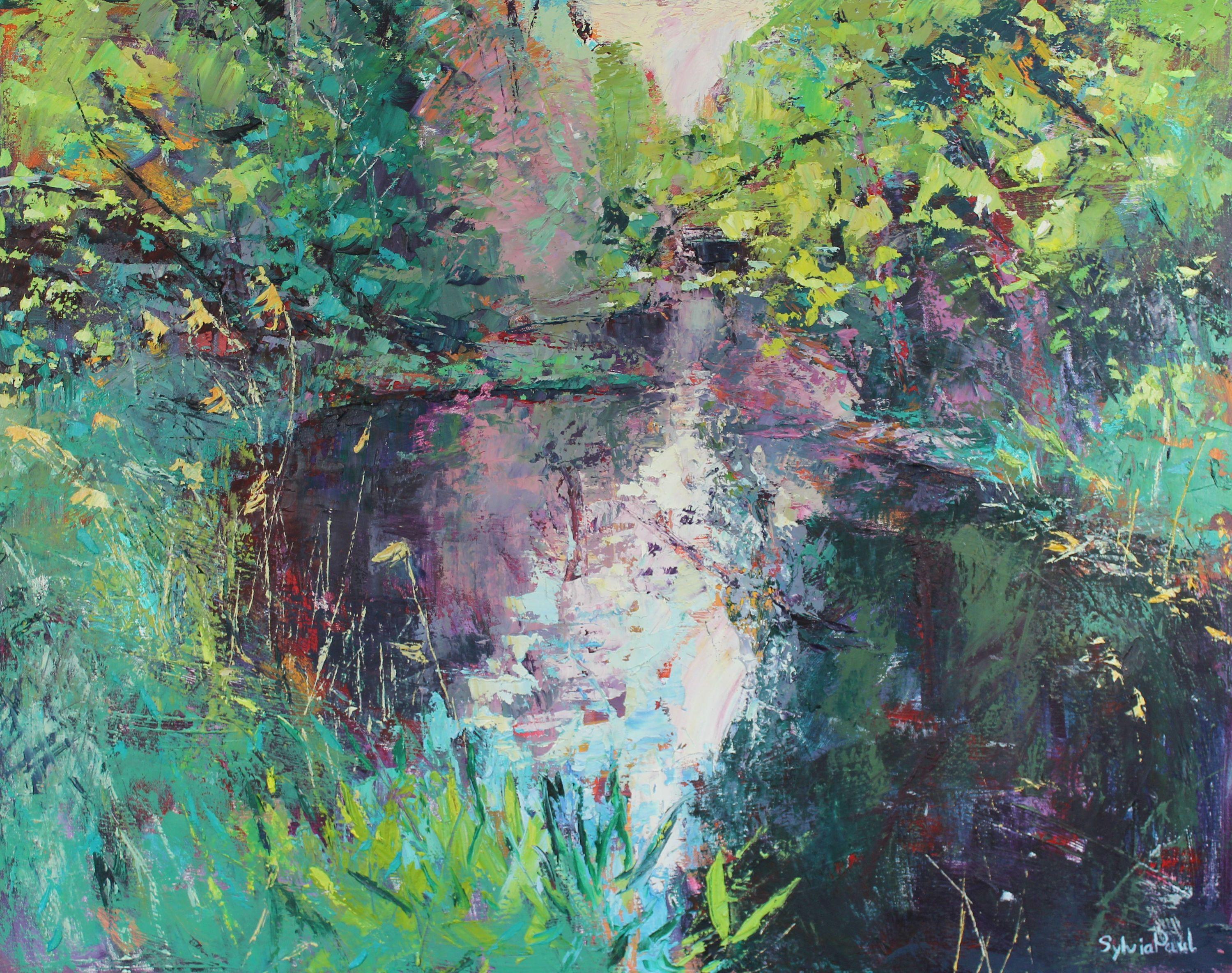 Sylvia Paul Landscape Painting - Spring Light on the River-original abstract landscape painting-contemporary Art