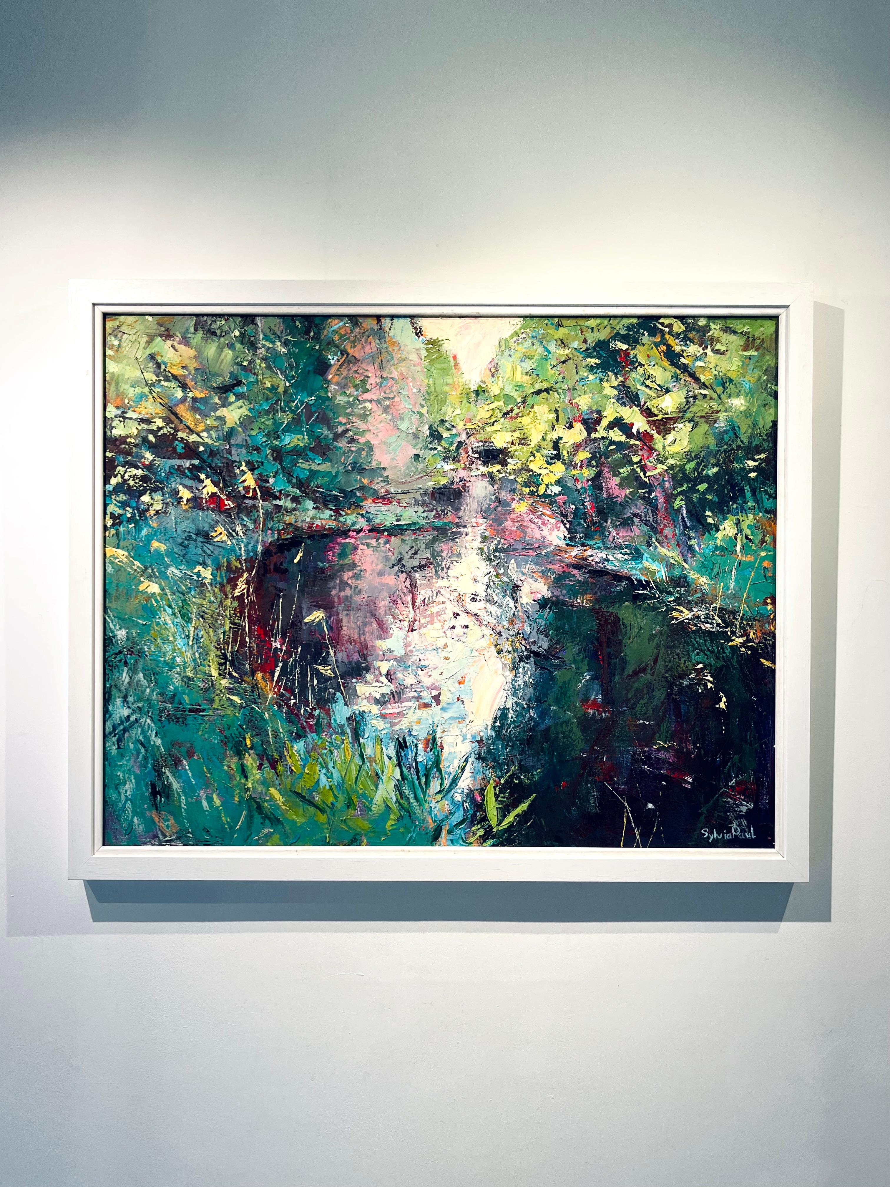 Spring Light on the River-peinture de paysage originale britannique-art contemporain - Expressionnisme abstrait Painting par Sylvia Paul