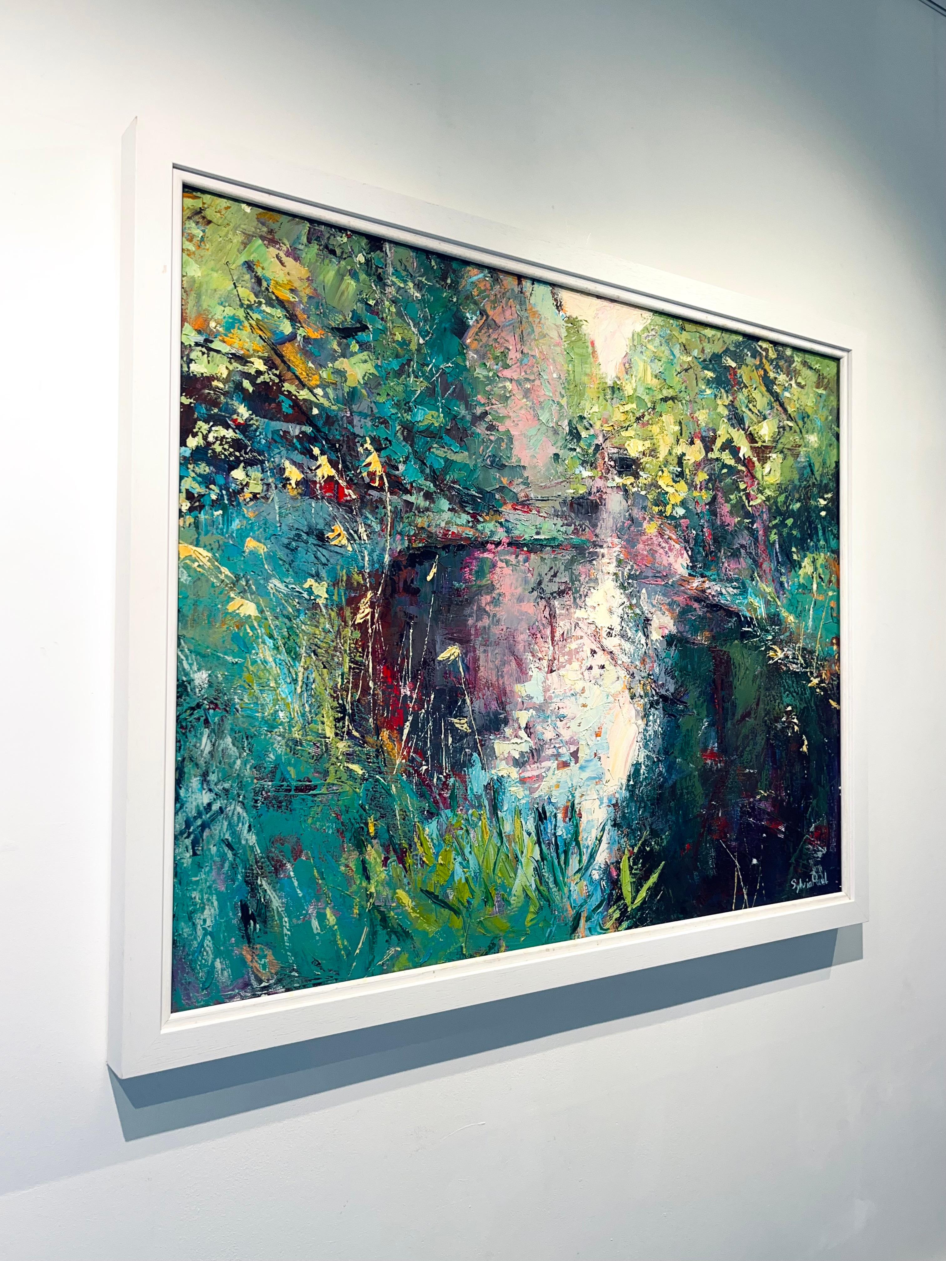 Spring Light on the River-peinture de paysage originale britannique-art contemporain - Gris Landscape Painting par Sylvia Paul
