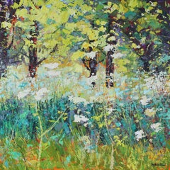 Spring Meadow - floral landscape nature oil painting Contemporary impasto 