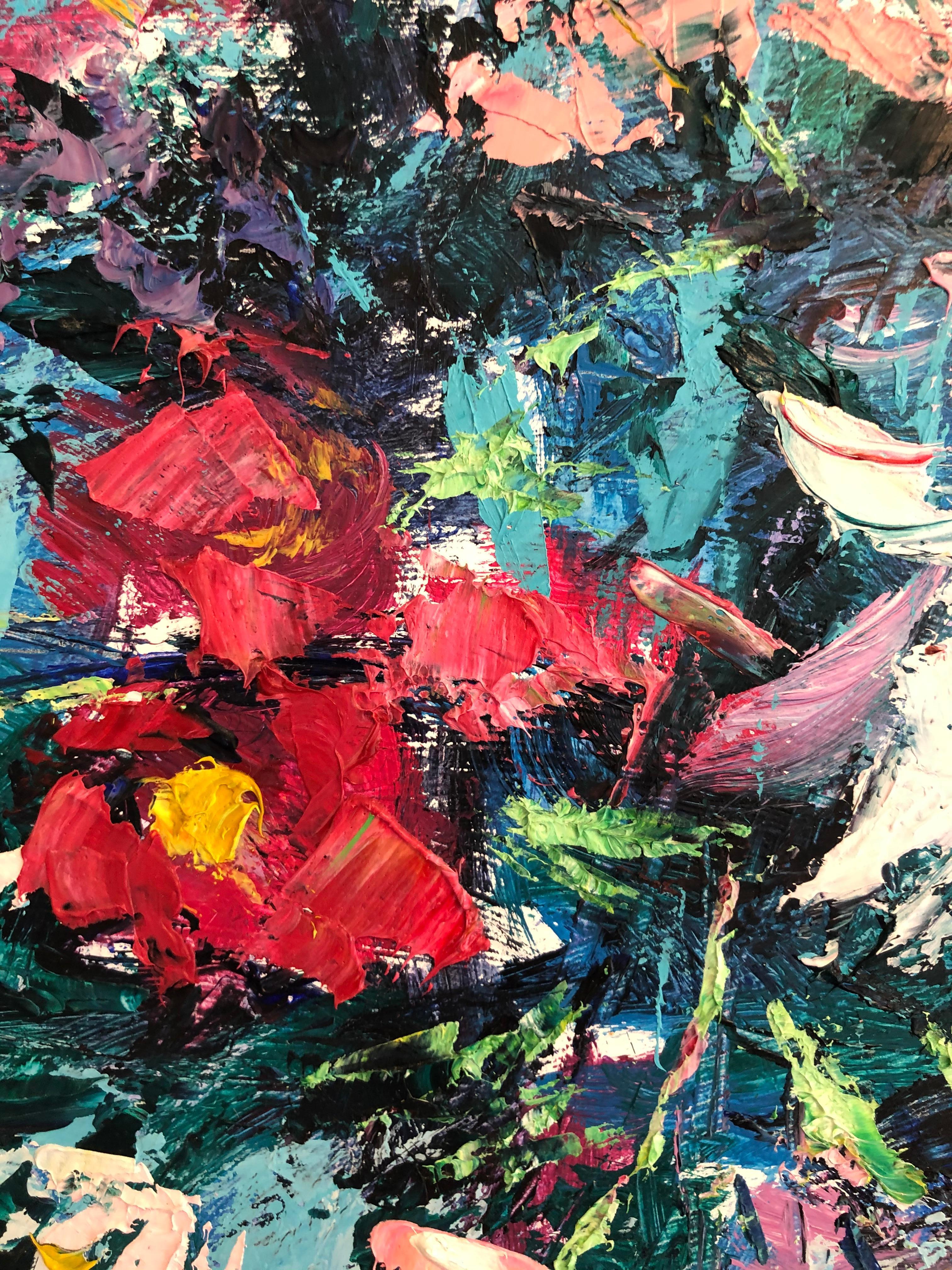 Stillleben mit Blumen – originales Blumenstillleben, Ölgemälde, abstrakt, modern – Painting von Sylvia Paul
