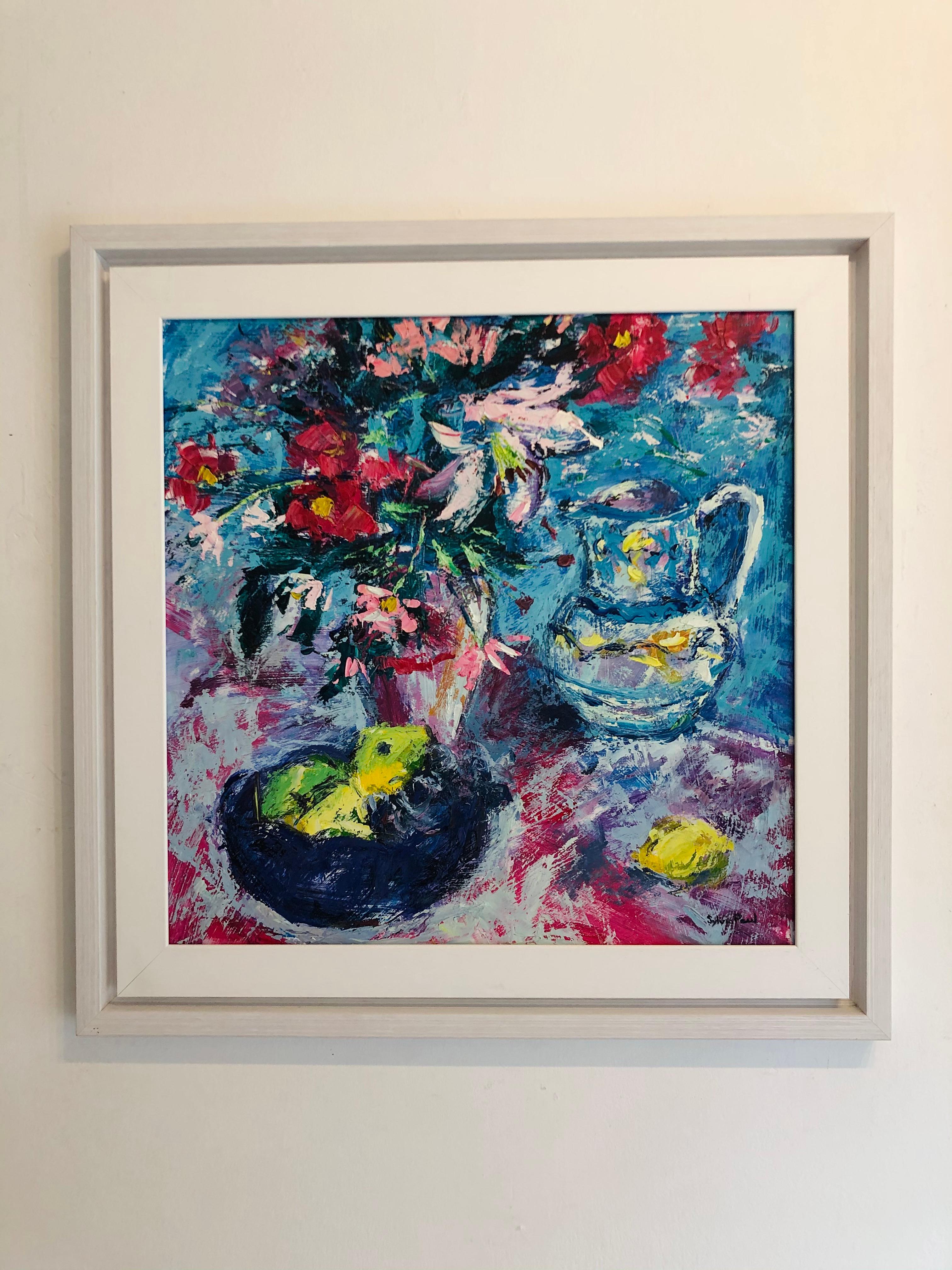 Stillleben mit Blumen – originales Blumenstillleben, Ölgemälde, abstrakt, modern (Grau), Abstract Painting, von Sylvia Paul