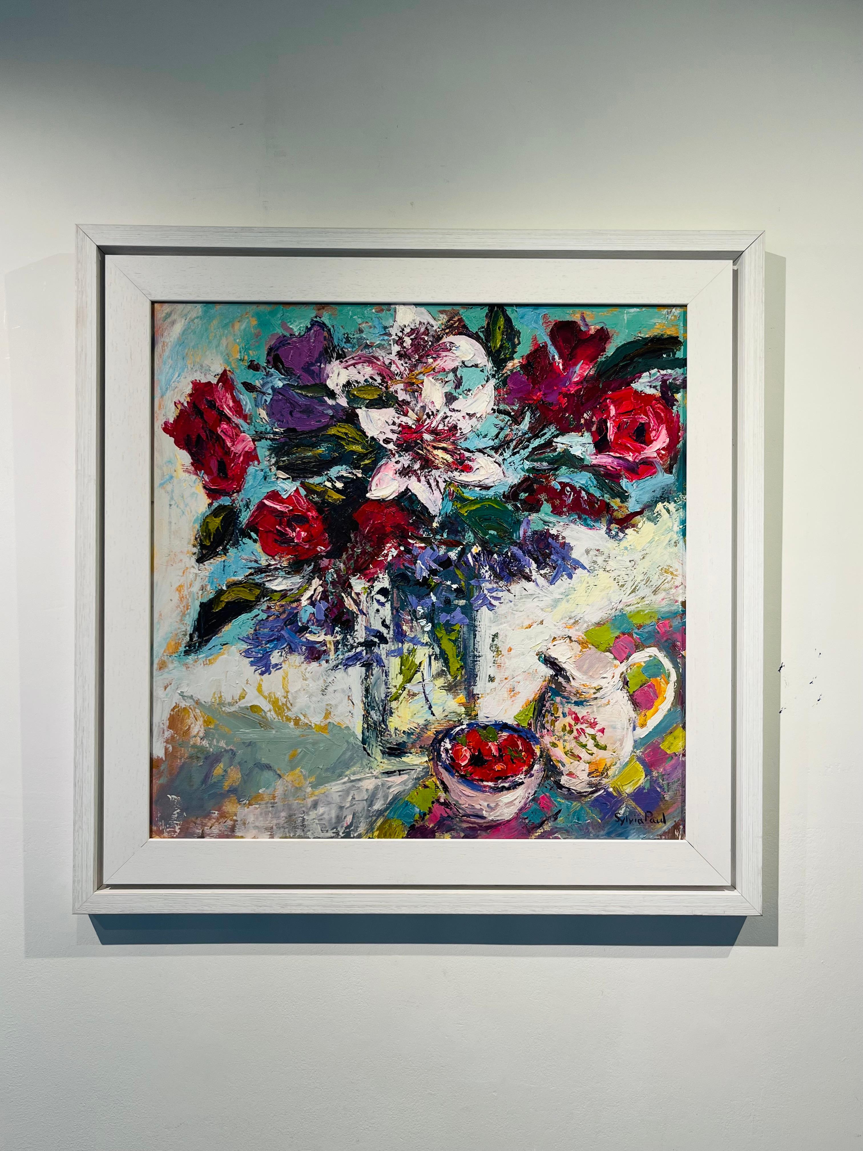 Erdbeeren und Sahne-originale abstrakte Stillleben Malerei-zeitgenössische Kunst – Painting von Sylvia Paul