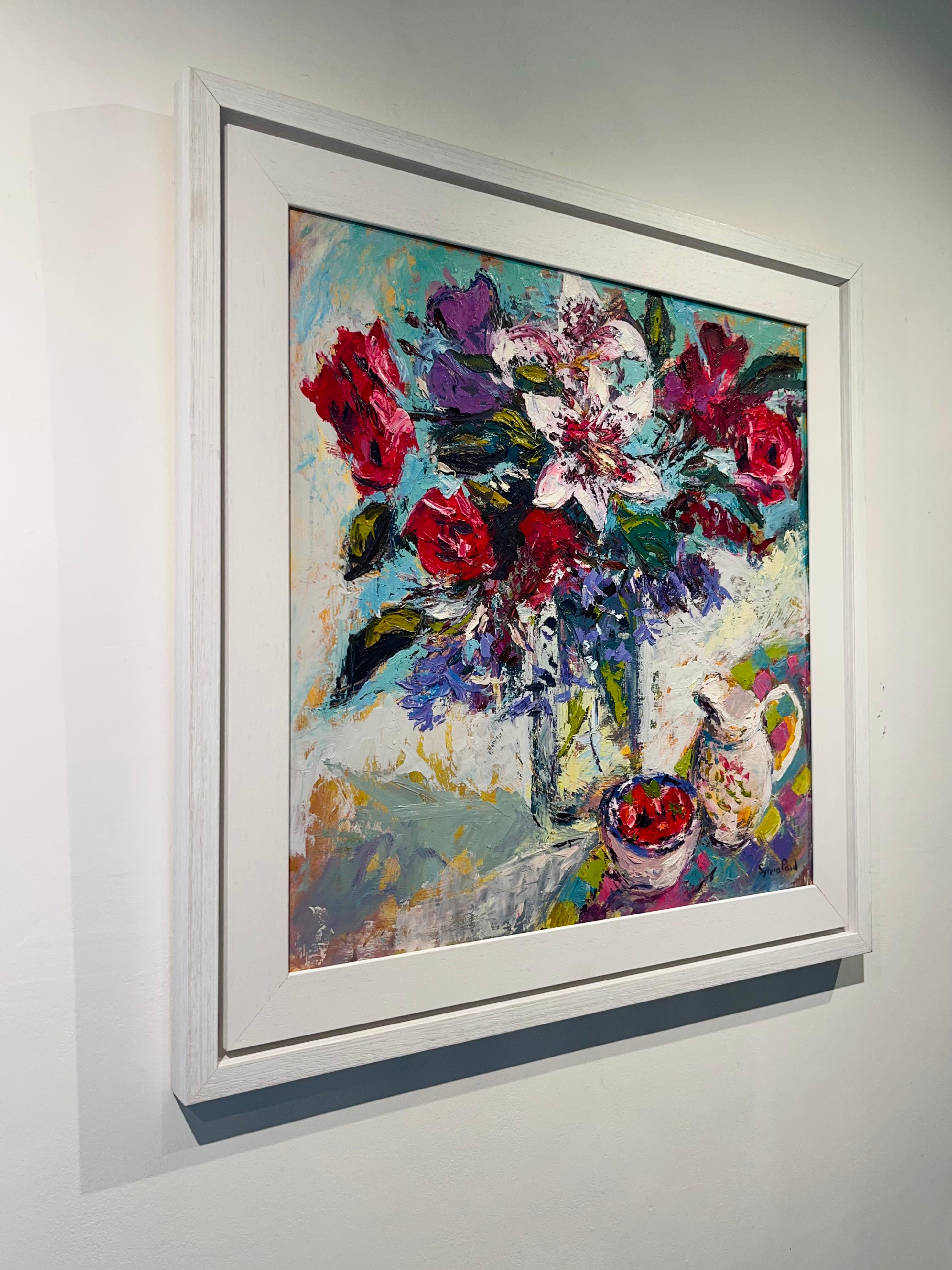 Erdbeeren und Sahne-originale abstrakte Stillleben Malerei-zeitgenössische Kunst (Abstrakter Impressionismus), Painting, von Sylvia Paul