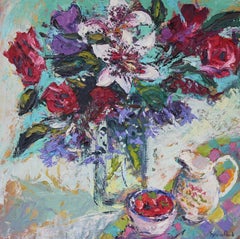 Strawberries and Cream - original impressionist still life floral bouquet study