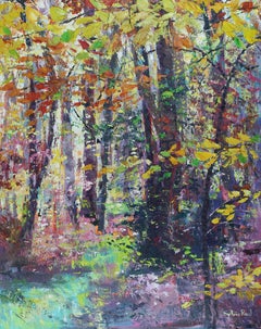 Sunlight Autumn Woods - forest abstract expression Landscape modern impasto art