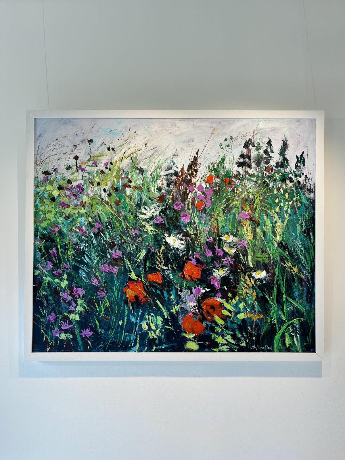 Wild Flower Meadow-original abstract floral landscape painting-contemporary art - Painting by Sylvia Paul