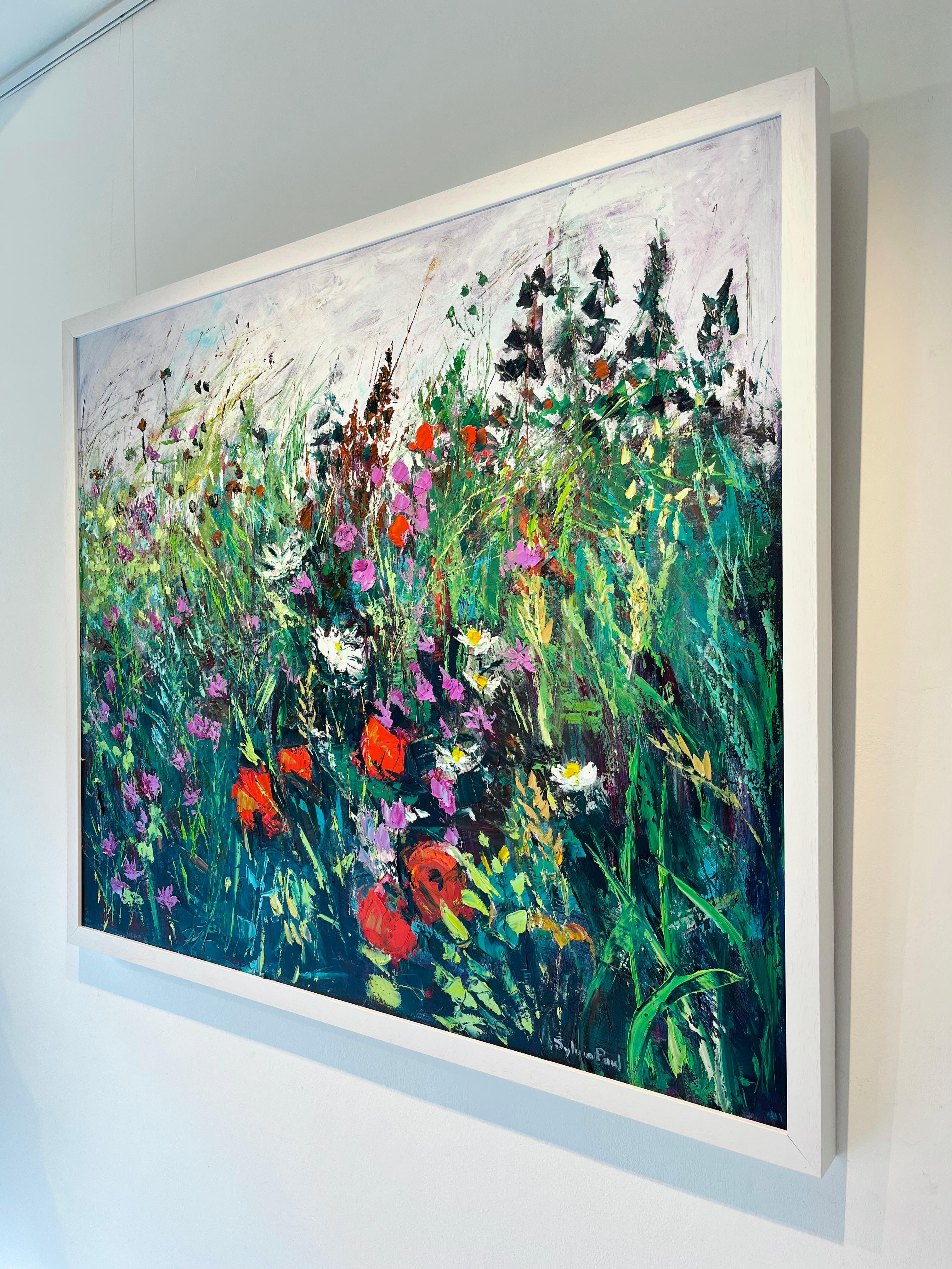 Wild Flower Meadow-original abstract floral landscape painting-contemporary art - Impressionist Painting by Sylvia Paul
