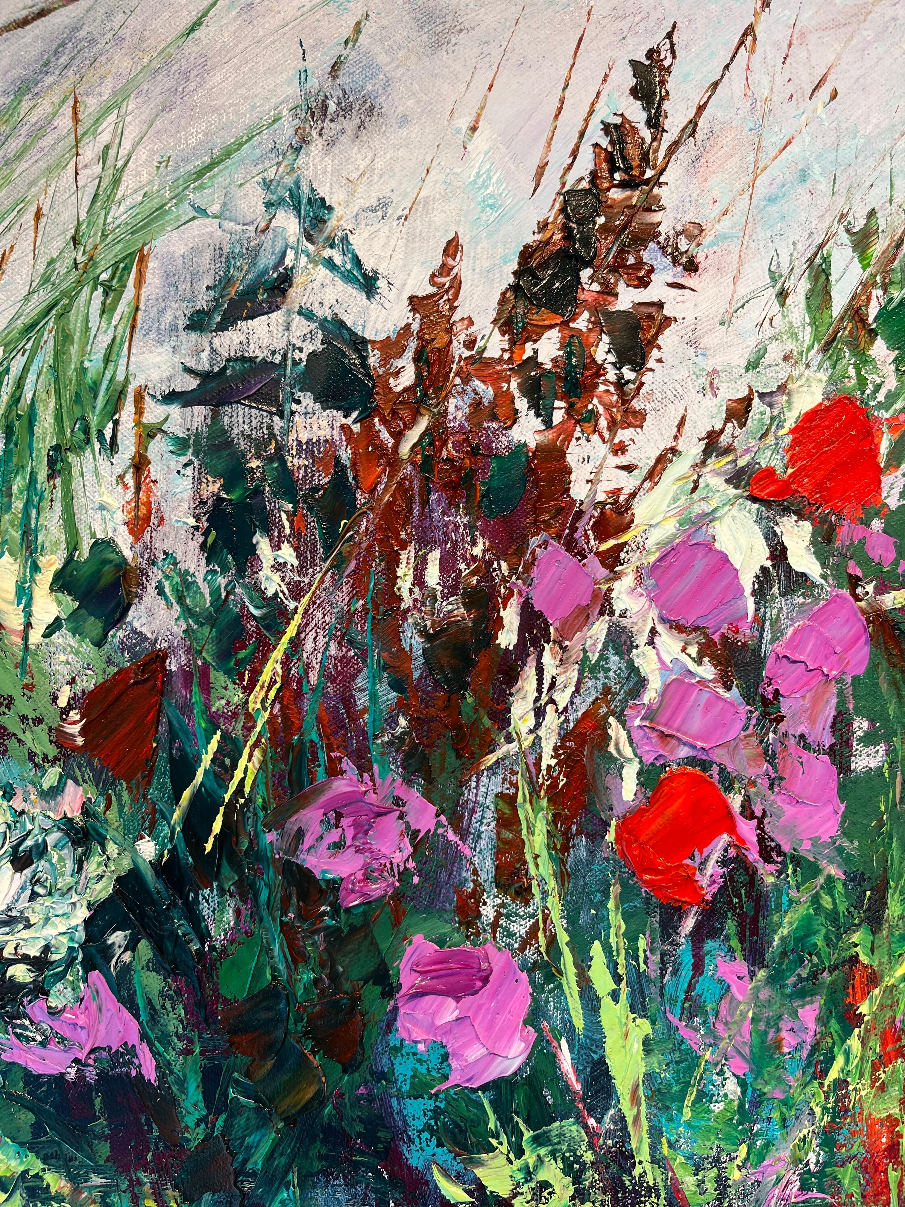 Wild Flower Meadow-original abstract floral landscape painting-contemporary art For Sale 1