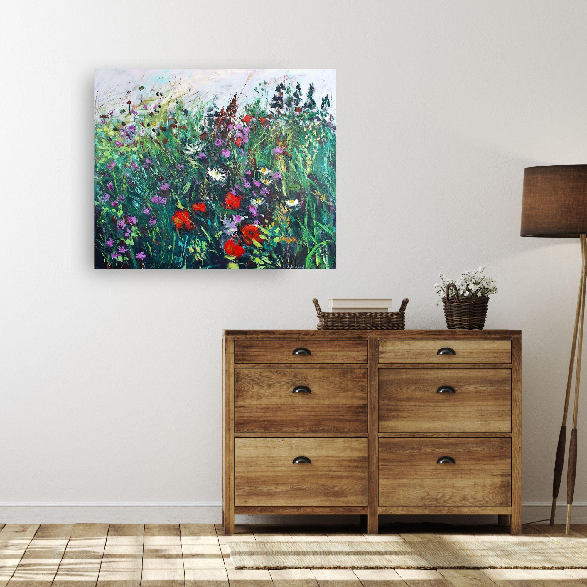 Wilde Blume Wiese-originale abstrakte florale Landschaftsmalerei-zeitgenössische Kunst im Angebot 1