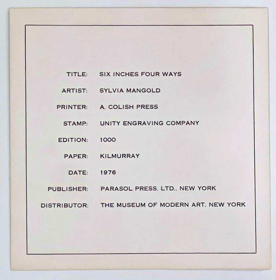 Six Inches Four Ways in the original colophon envelope, pencil numbered 917/1000 - Beige Abstract Print by Sylvia Plimack Mangold