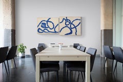 1960s "Blue Abstract" Large Abstract Diptych Mid Century Brooklyn Museum Artist