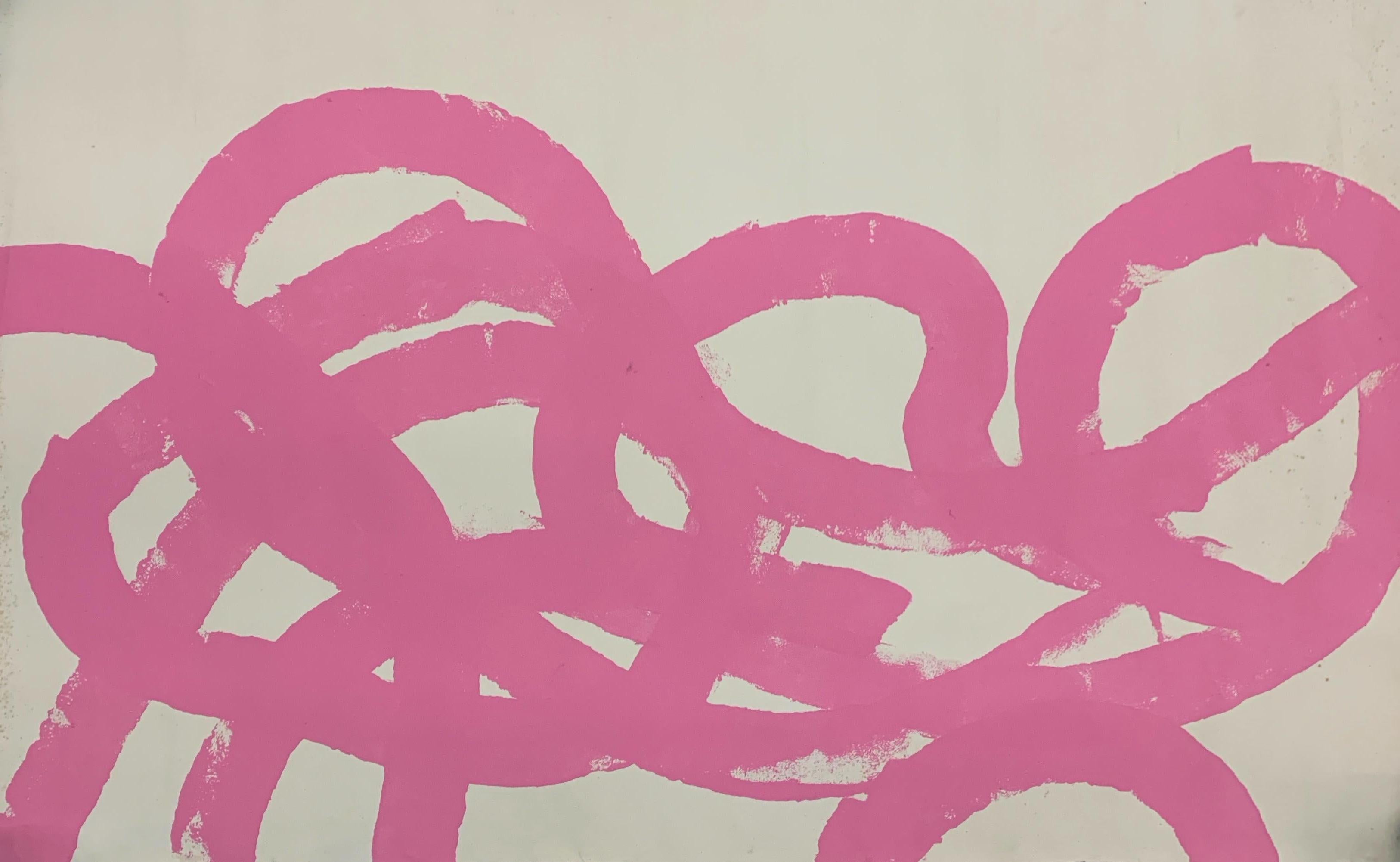 Sylvia Rutkoff Abstract Painting - 1960s "Pink Abstract" Continuous Line Painting NYC Brooklyn Museum Artist