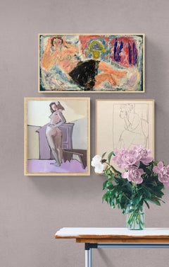 1960s "Topless" Oil Impasto Female Nude Painting