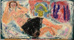 1960s "Topless" Oil Impasto Female Nude Painting 