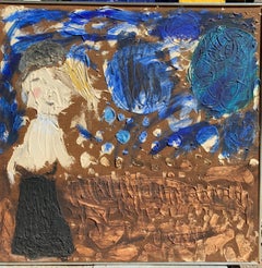 Girl with Beret, Impasto Oil on Masonite, Mid Century, 32x32