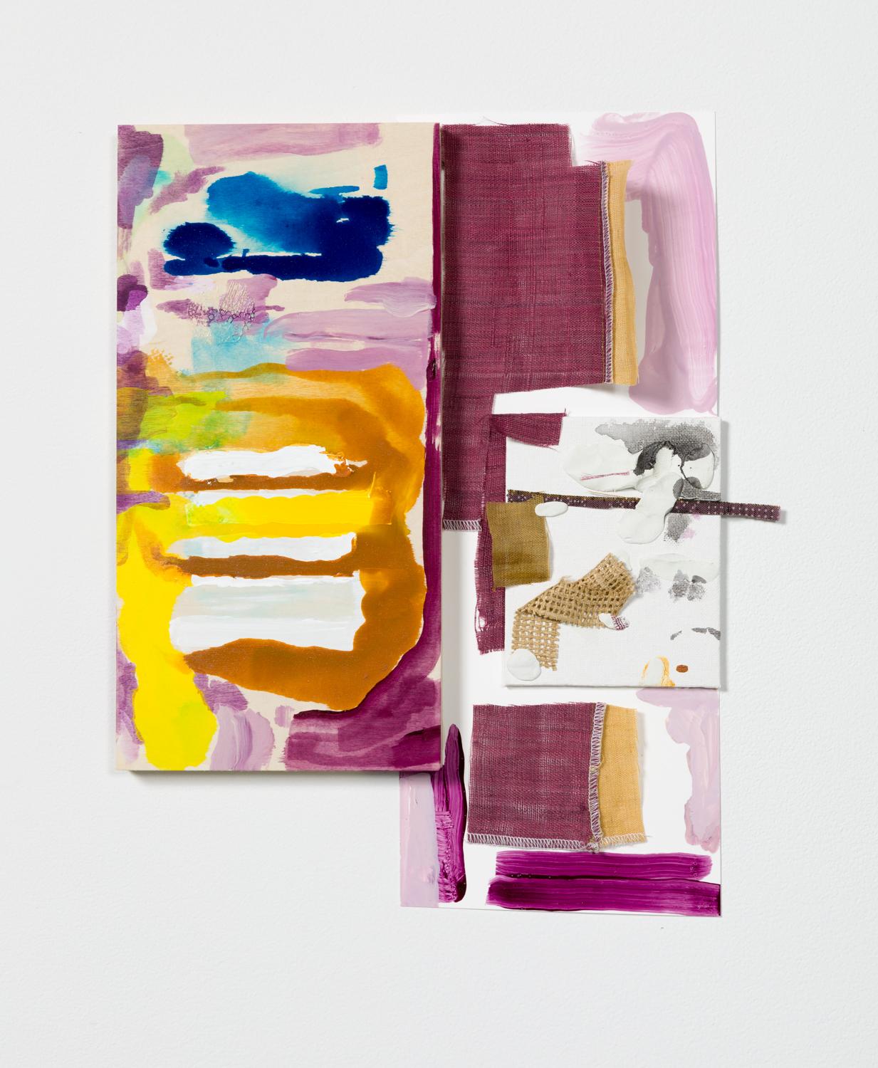 Sylvia Schwartz_1, 2018, legno, tessuto, pittura, 15"  x 11" x 1"