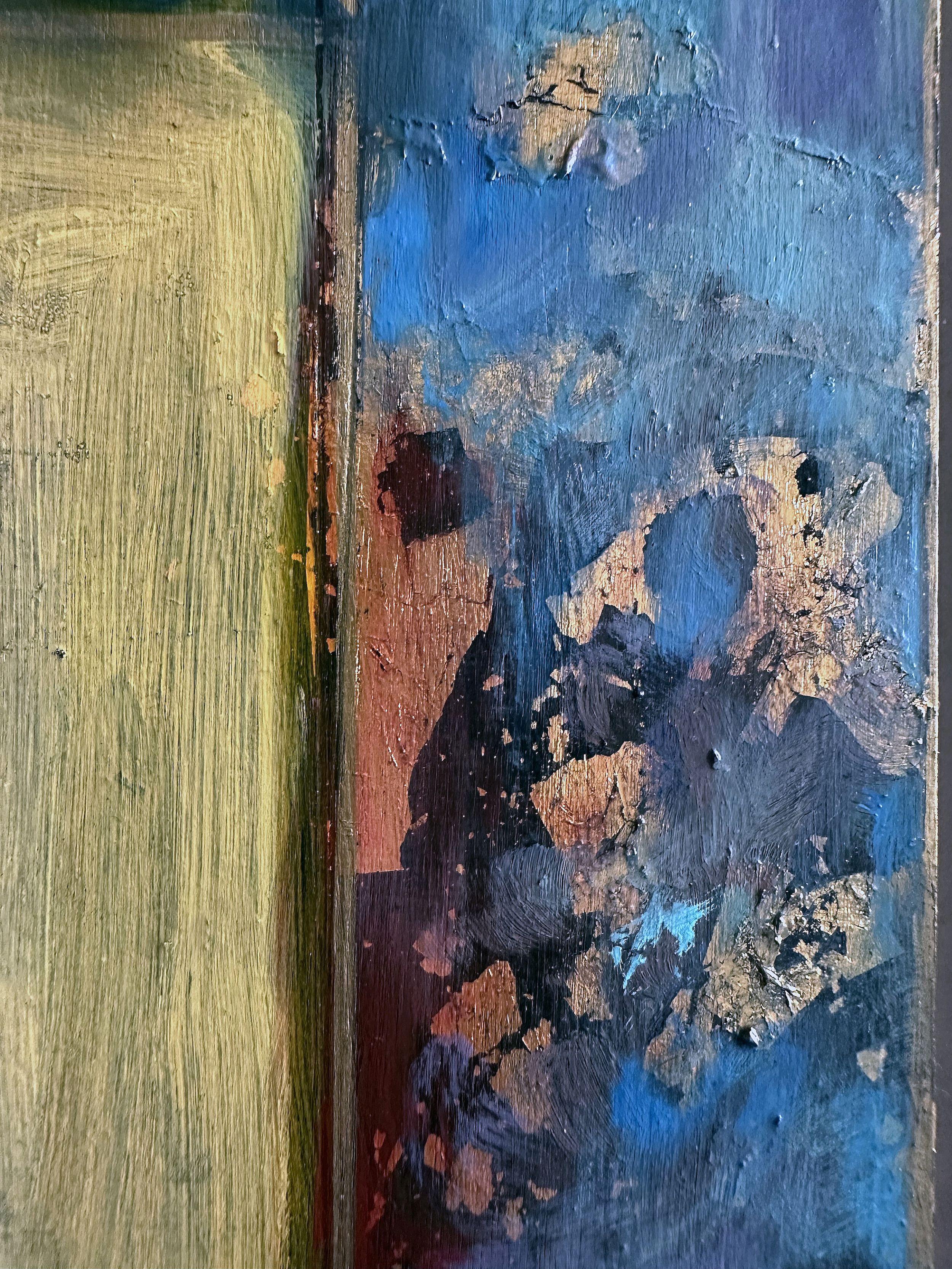 Paisaje dorado, técnica mixta sobre panel de madera - Mixed Media Art Abstracto de Sylvia Shanahan