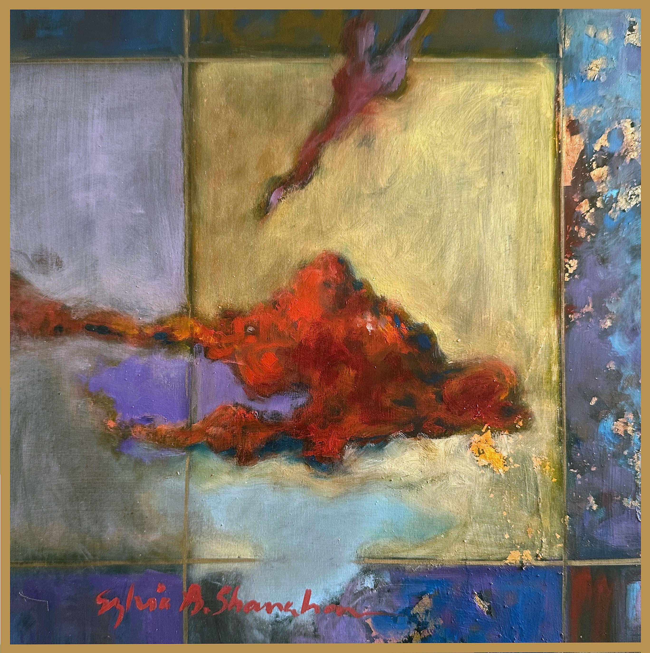 Paisaje dorado, técnica mixta sobre panel de madera - Mixed Media Art de Sylvia Shanahan