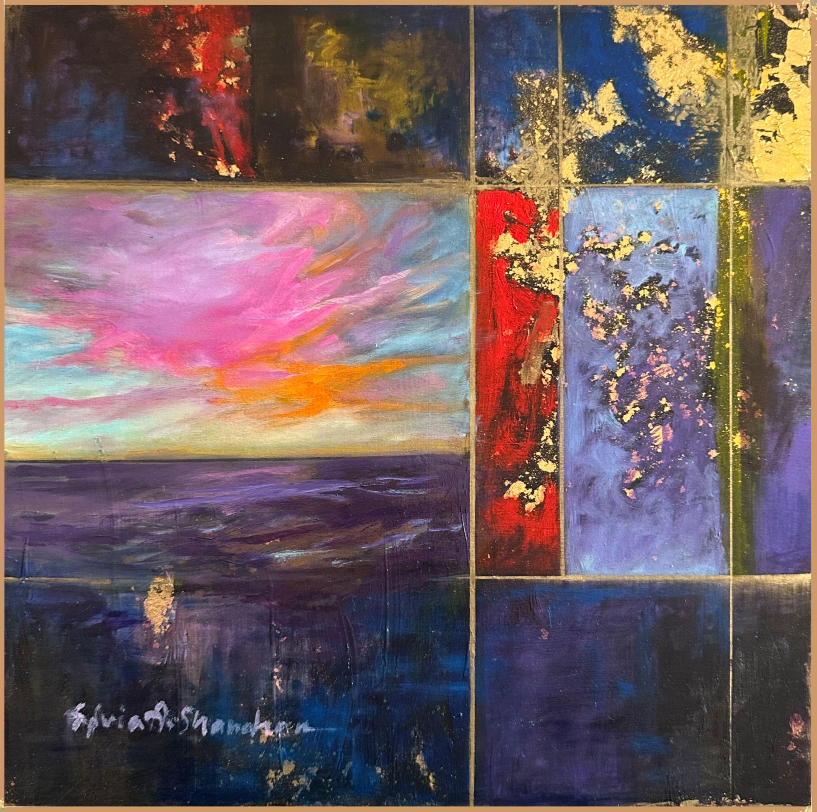 Gilded Sunset, Mixed Media on Wood Panel - Mixed Media Art by Sylvia Shanahan