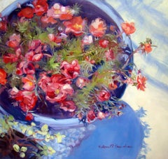 Portulaca on the Pool Deck, Painting, Oil on Canvas
