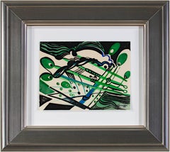 "Art Deco Abstract, " Watercolor in Green, Black, and Blue by Sylvia Spicuzza