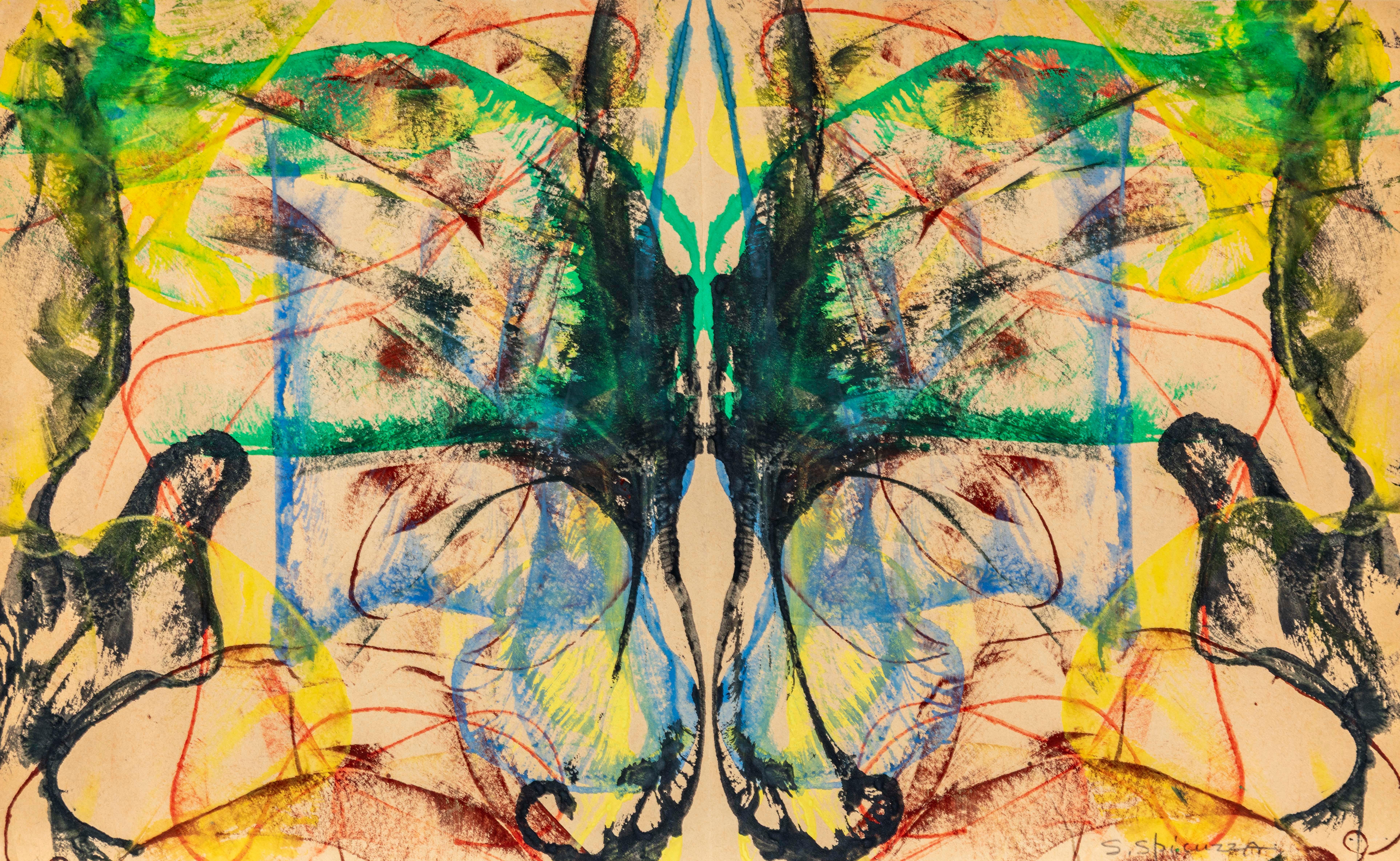 Butterfly Acrylic Painting, Framed, Signed, 20th Century, 18x25 in