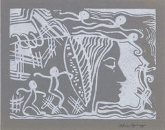 'Figural Abstraction' original black and white block print by Sylvia Spicuzza