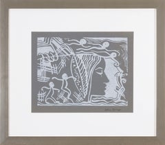 'Figural Abstraction' original black and white block print by Sylvia Spicuzza