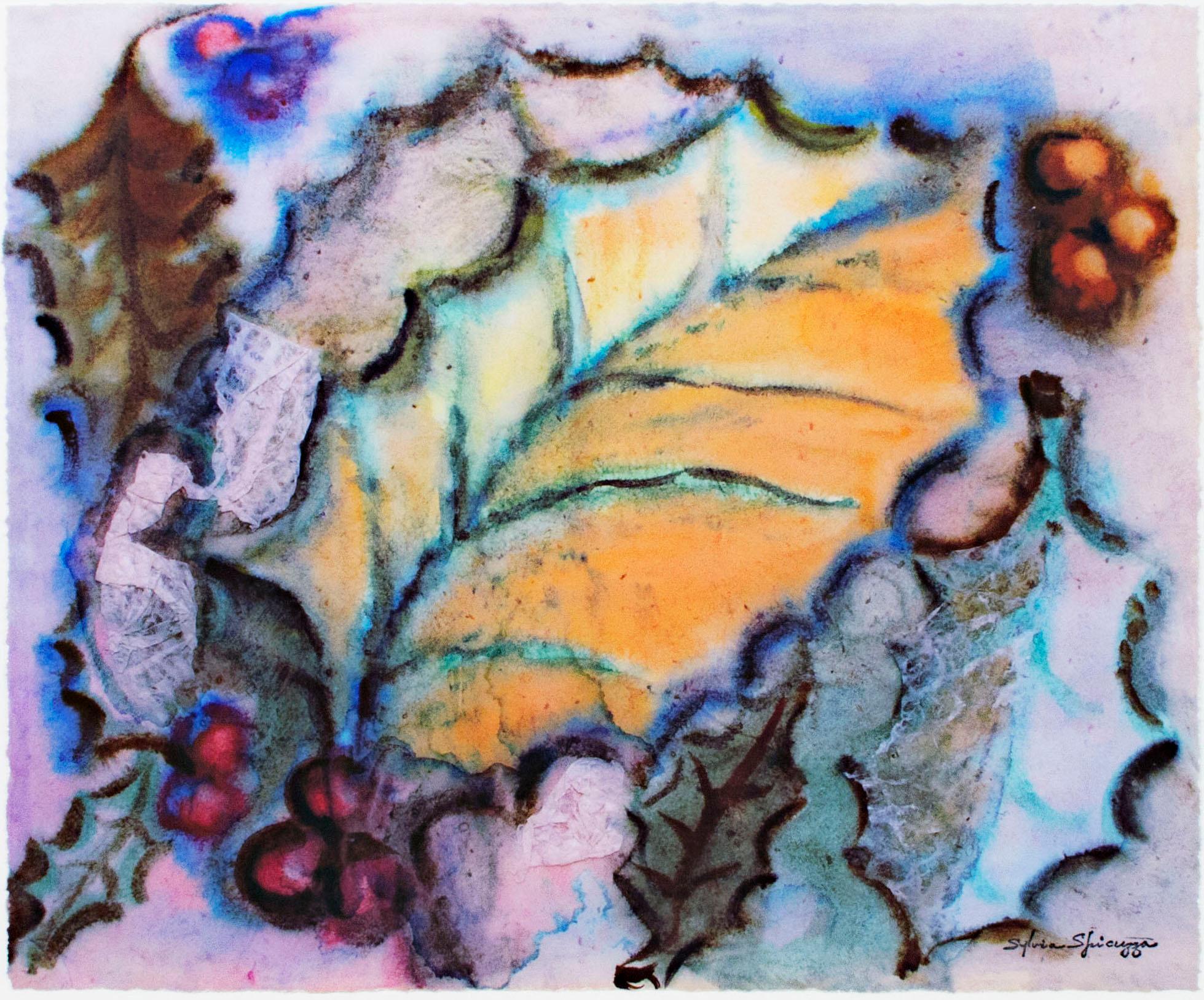 "Leaves & Berries" giclée print after ca. 1950s original watercolor and collage