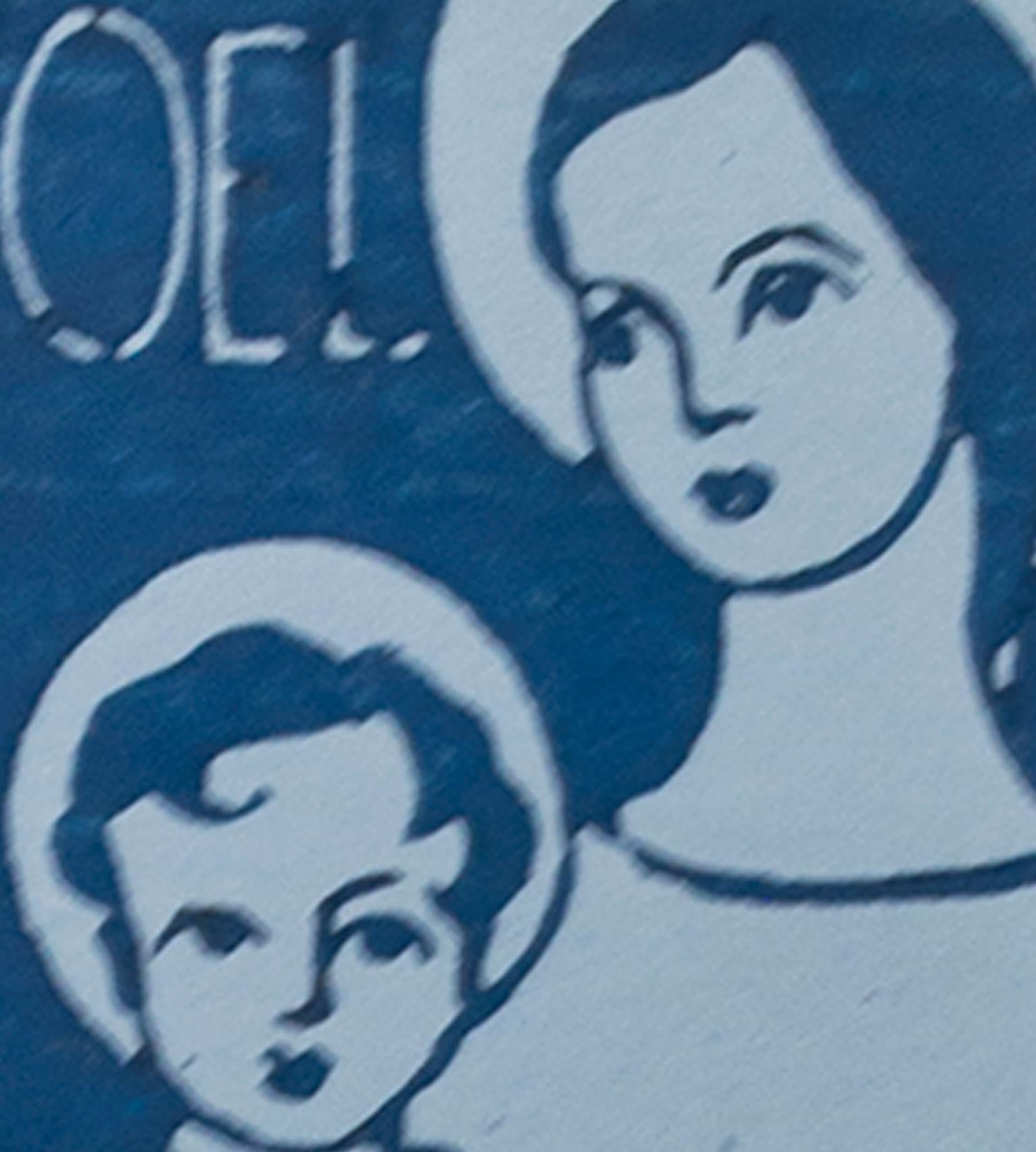 „Noel“, religiöser Linoschliff auf blauem Papier, gestempelte Signatur von Sylvia Spicuzza im Angebot 3