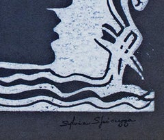 "Woman Dreaming, " Linocut with Stamped Signature by Sylvia Spicuzza