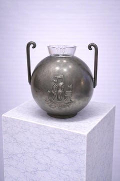 Sylvia Stave for CG Hallberg, Pewter Vase with Original Glass Insert Sweden 1934