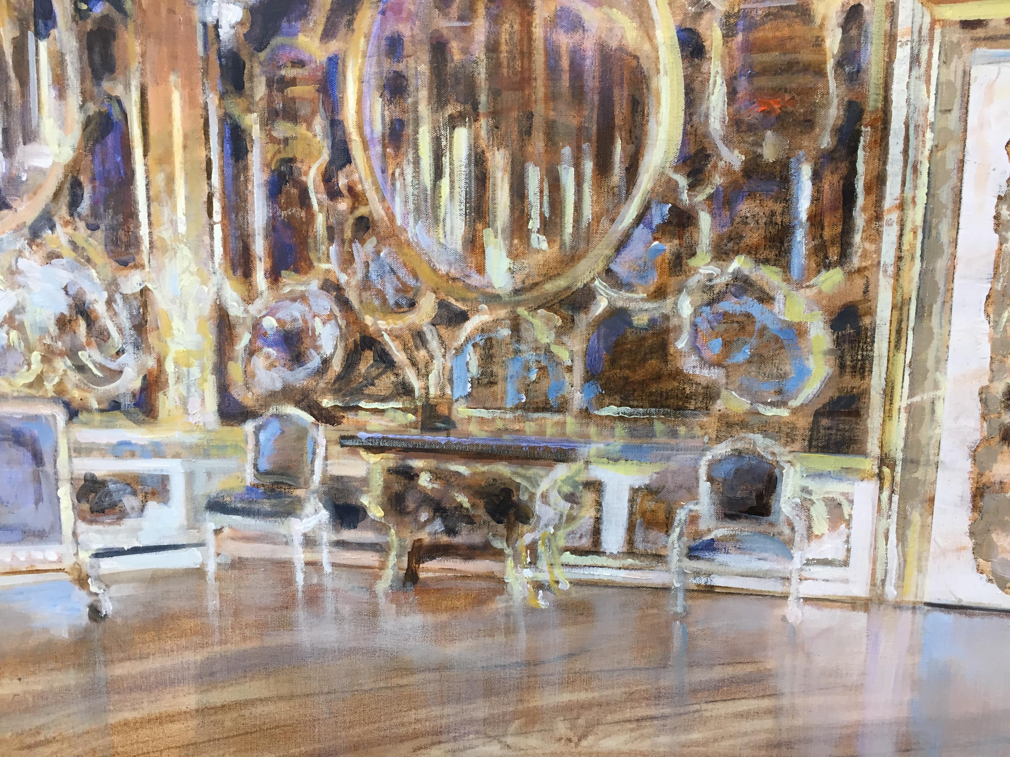 Mirror Room- 21st Century Contemporary Oil Painting of a Palace interior For Sale 4