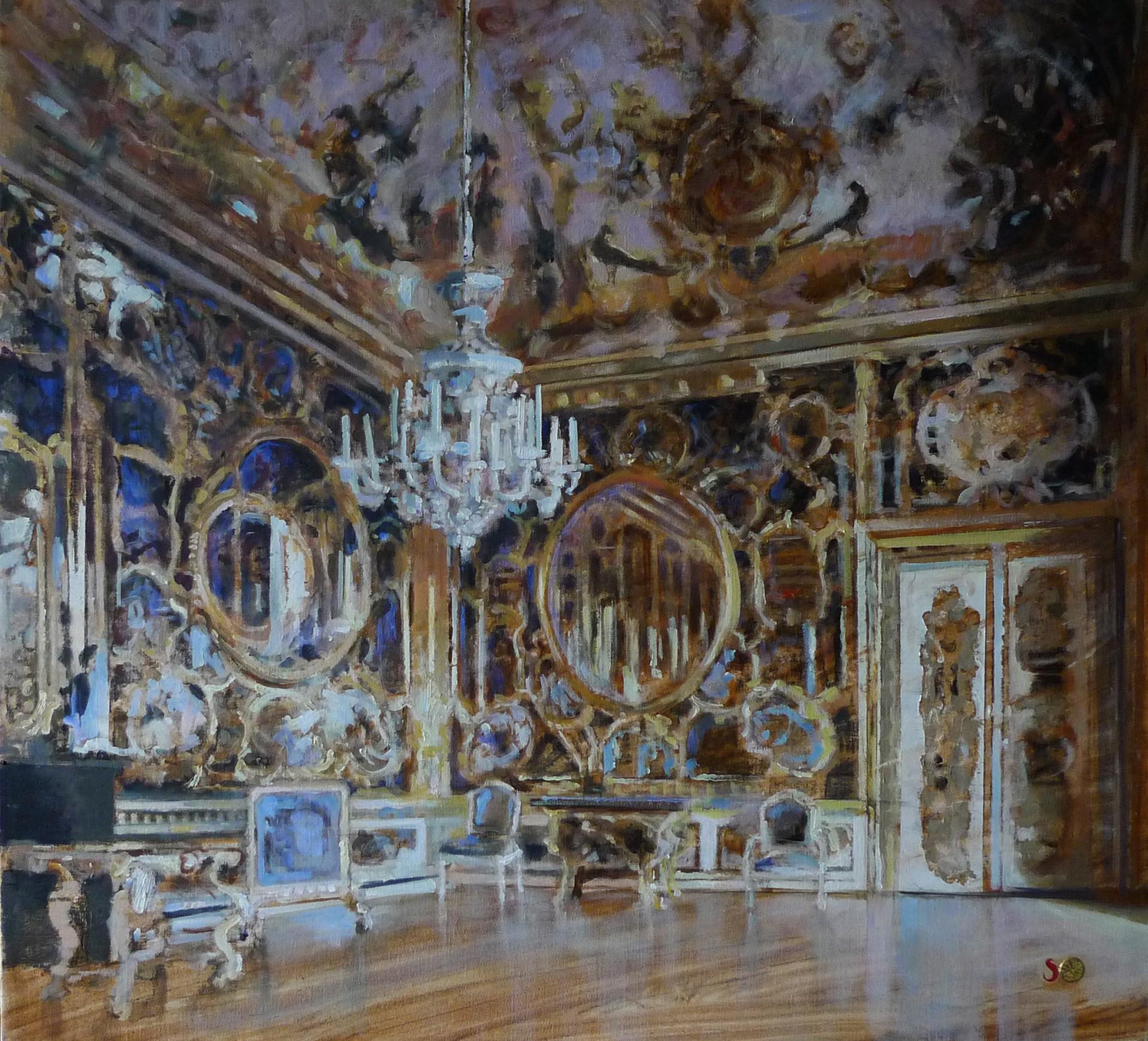Sylvia Van Opstall Figurative Painting - Mirror Room- 21st Century Contemporary Oil Painting of a Palace interior