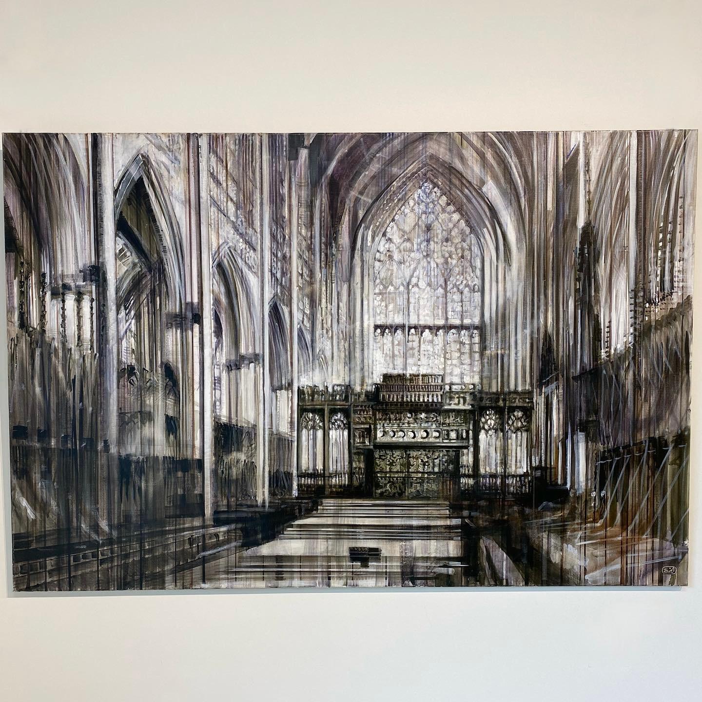 Up she goes-  21st Century Contemporary Cathedral Interior Painting For Sale 9