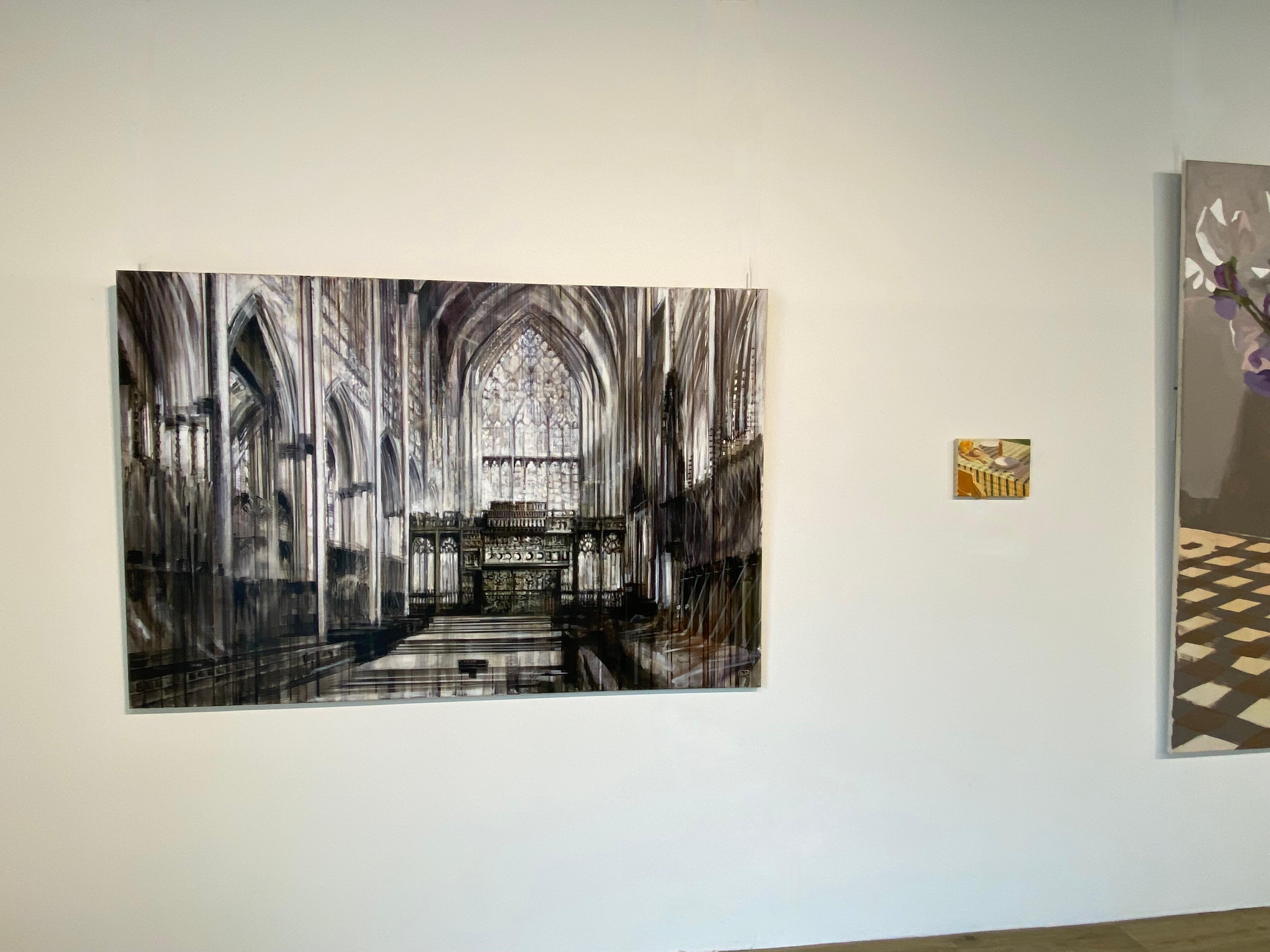 Up she goes-  21st Century Contemporary Cathedral Interior Painting For Sale 10
