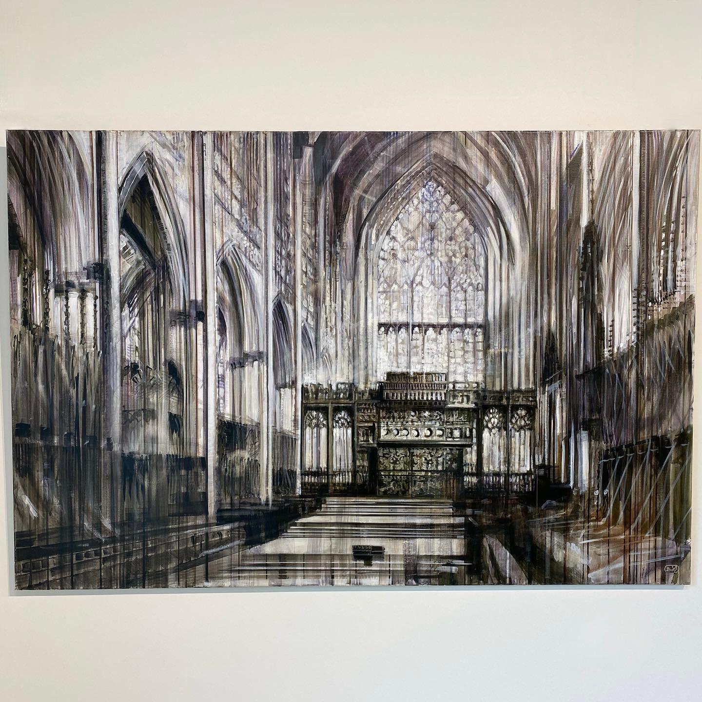 Up she goes-  21st Century Contemporary Cathedral Interior Painting For Sale 4